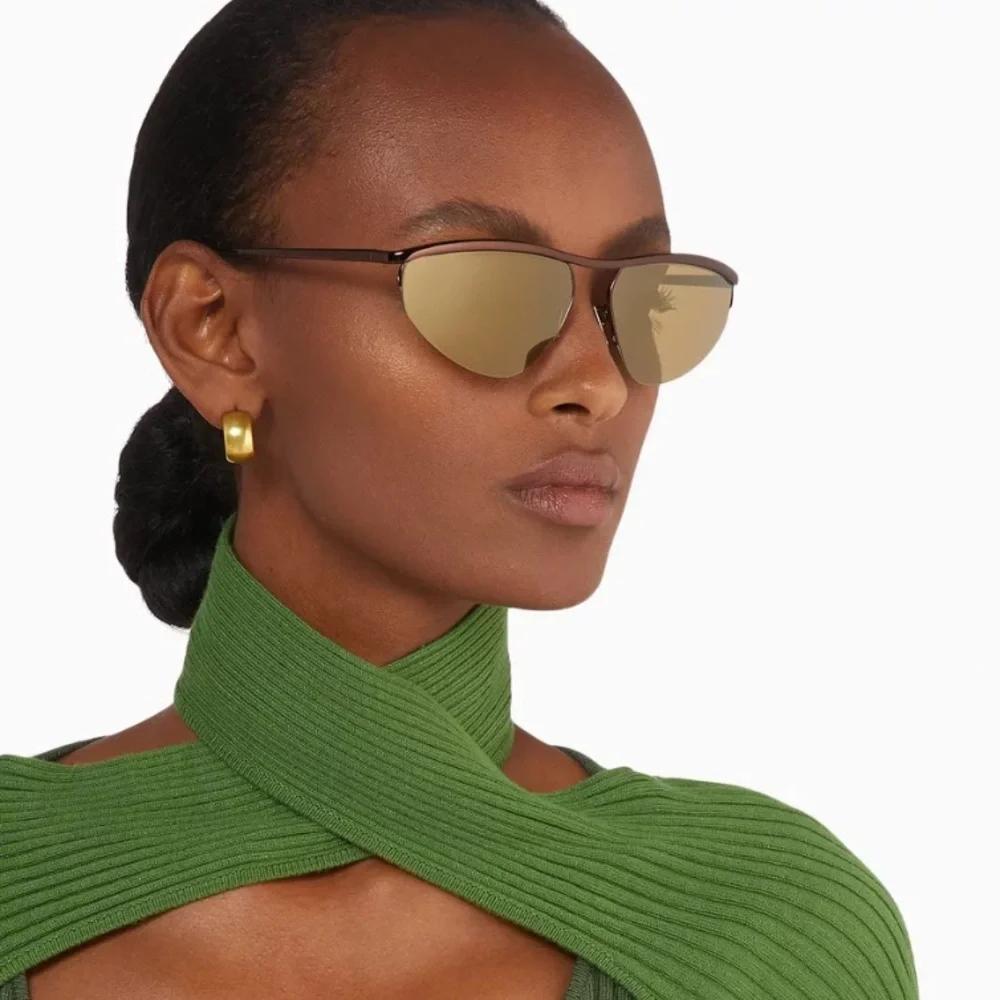 Bottega Veneta Oval Metal Pathos Cat Eye Mirrored Sunglasses BV1091S